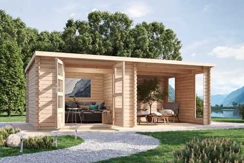 Gartenhaus holz 28mm mit anbau - holz,