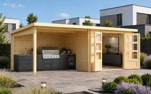 Gartenhaus holz 28mm mit anbau - holz,